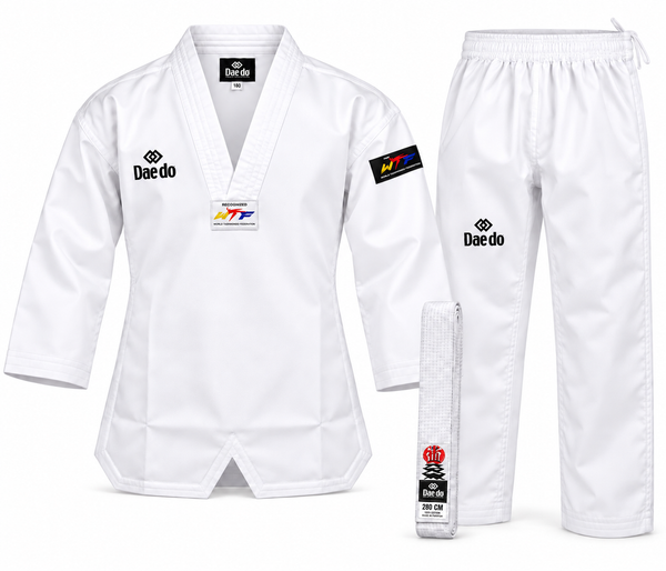 Daedo White V-neck Ribbed Uniform